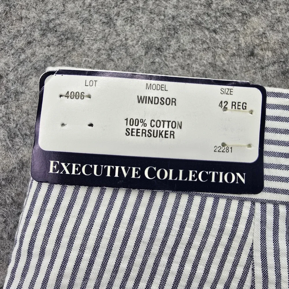 Jos A Bank Windsor Pants Mens 42 Blue White Seersucker Cotton Pleated Executive